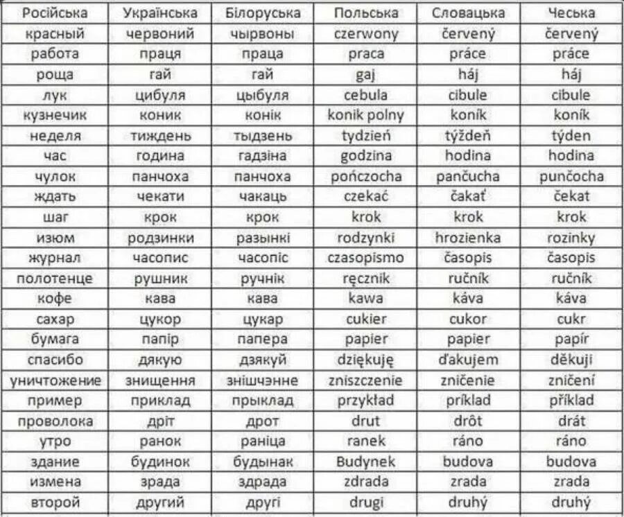 Польский язык похож. Таблица сравнения славянских языков. Слова на разных славянских языках. Русский Славянский язык. Сравнение славянских языков.