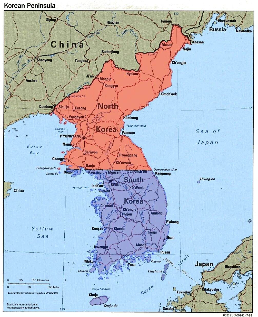 Северная Корея на политической карте. Географическая карта Северной Кореи.