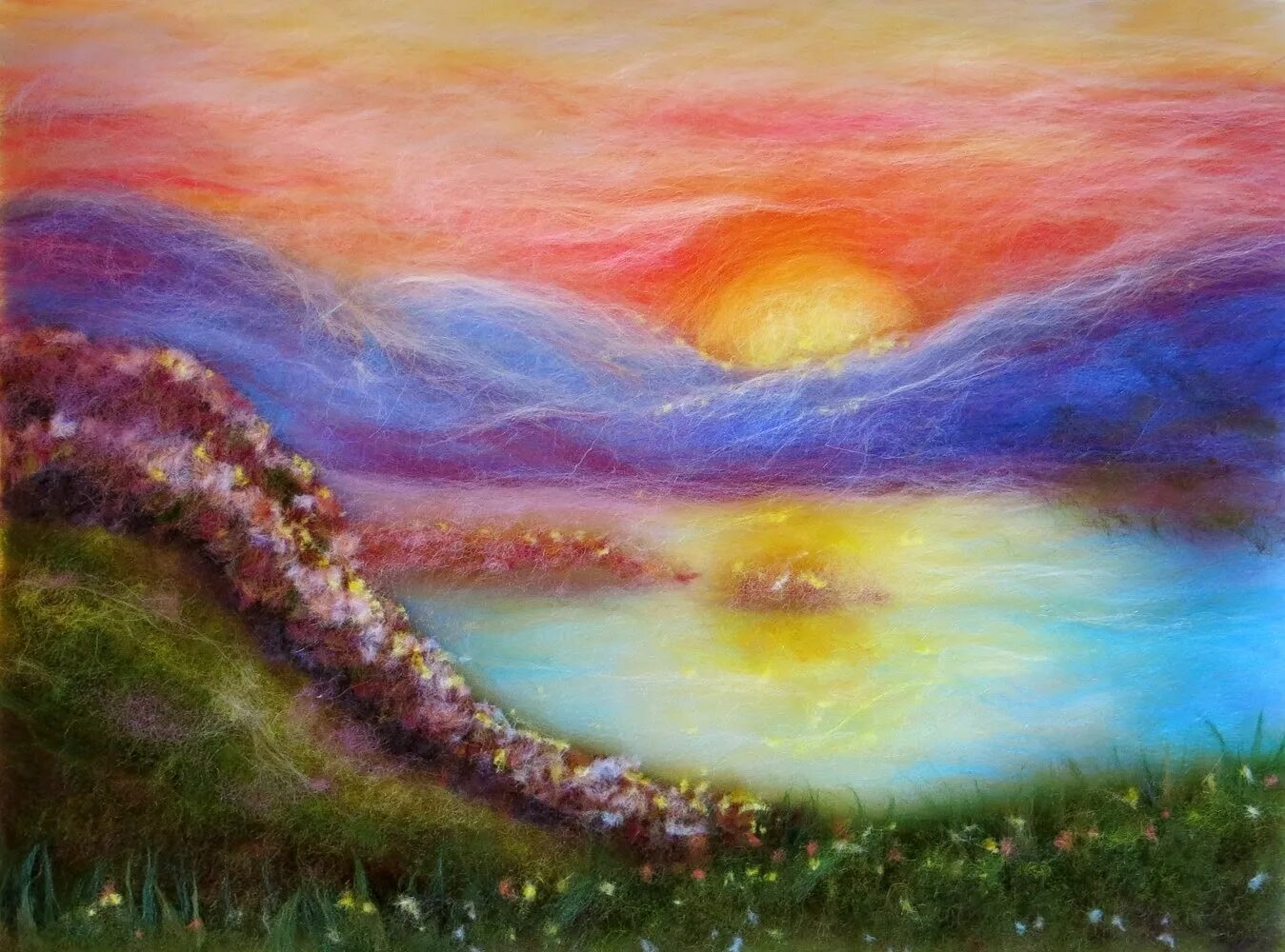 Шерстяная акварель пейзажи Шешиной Екатерины. Рисование шерстью. Картины из шерсти для валяния.