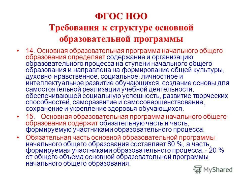 Программа начального основного образования. Структура ООП НОО ФГОС. Требования ФГОС НОО К ООП начального общего образования. Требования к структуре ООП ФГОС НОО. Структура и требования к организации образовательного процесса НОО.