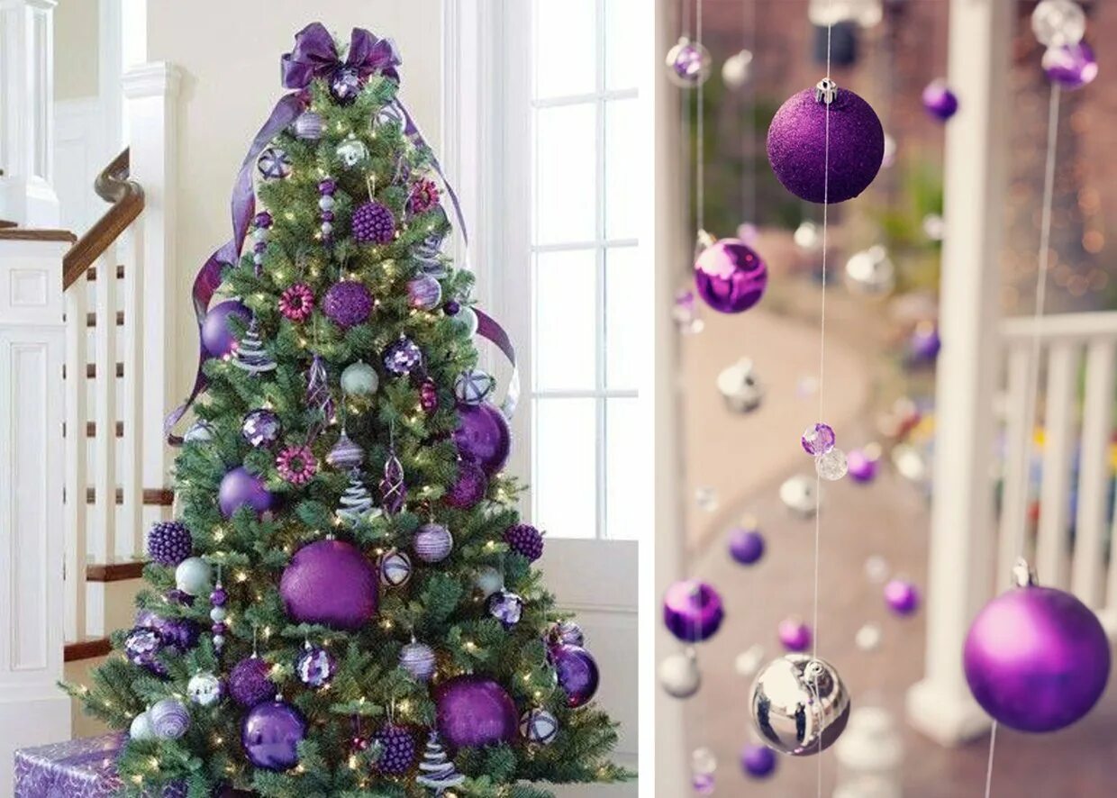 Елка с сиреневыми шарами. Новогодняя елка в фиолетовых тонах. Елка с фиолетовыми шарами. Новогодняя елка в сиреневых тонах. Елки украшенные шарами