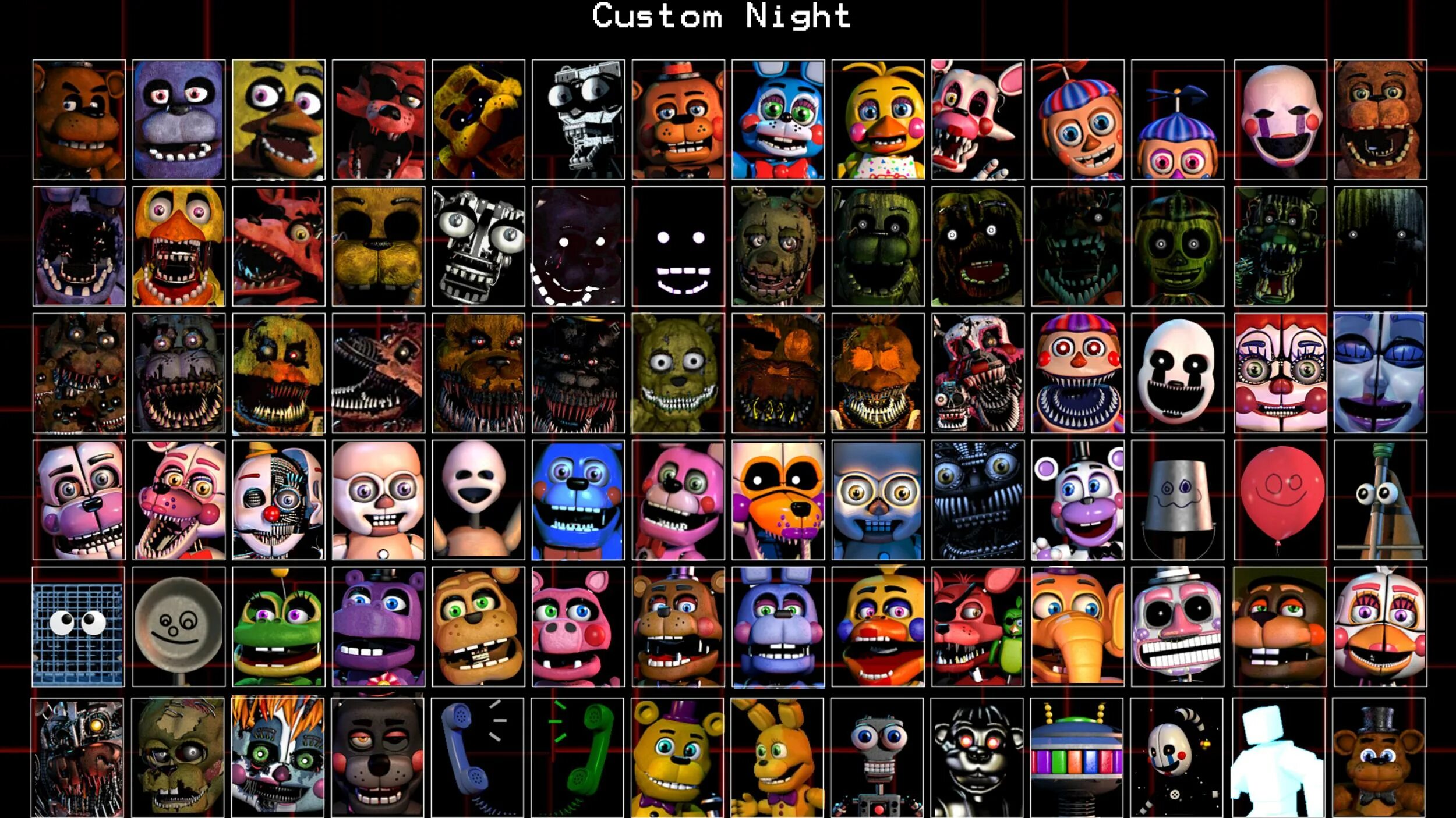 Ultimate custom night аниматроники. Фредди ультимейт кастом Найт. ФНАФ 7 ультимейт кастом Найт. ФНАФ Алтимейт кастом Найт. Ultimate Custom Night челленджи.