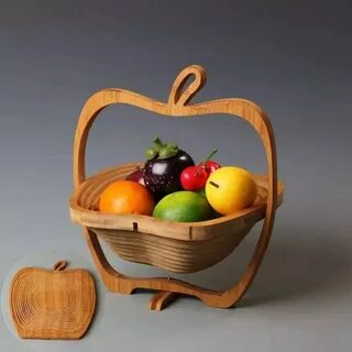 All Natural Bamboo Fruit Basket Foldable Decorative Apple Design Fruit Bowl...