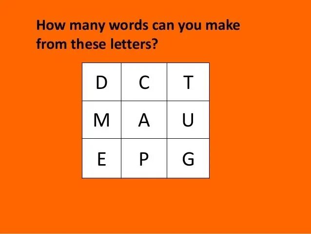 How many words. Make words from word. how many can you. how many words can you make up out of these letters.