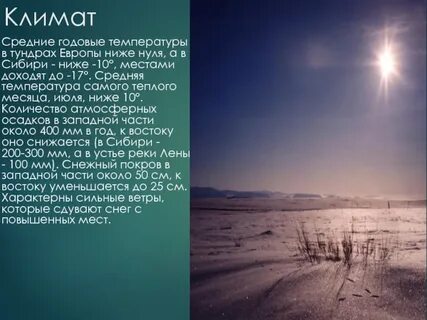 Средняя температура зимой и летом в тундре