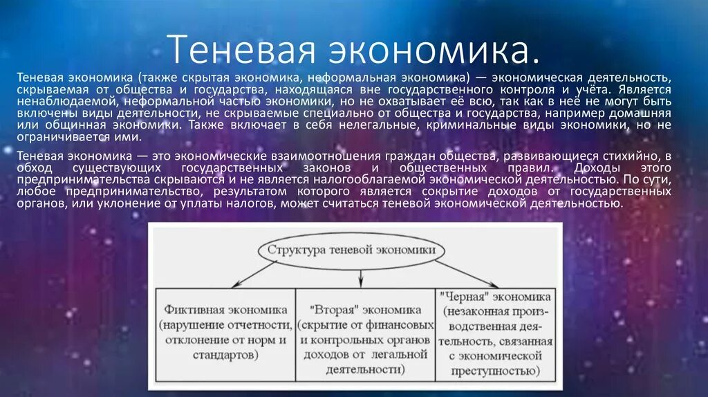 Теневая экономика. Концепция теневой экономики. Понятие теневой экономики. Структура теневой экономики. Теневая экономика является