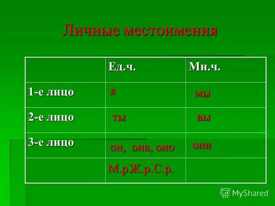 Личные местоимения лица. Местоимения третьего лица единственного числа.