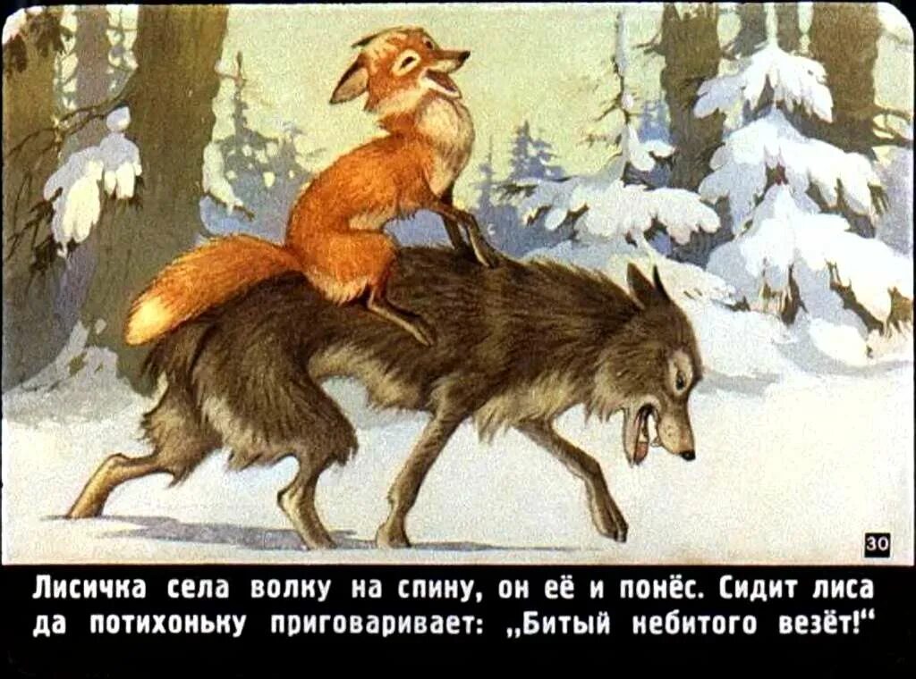 Волк и лиса битый небитого везет. Лиса и волк Ушинский. Битый не битого везет. Волк и лиса.