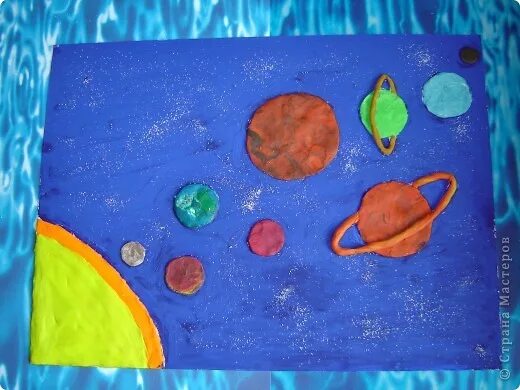 Лепка земля средняя группа. Солнечная система для детей пластилинография. Пластилинография на тему Солнечная система для детей. Пластилинография про космос планеты. Поделка планеты солнечной системы из пластилина на картоне.