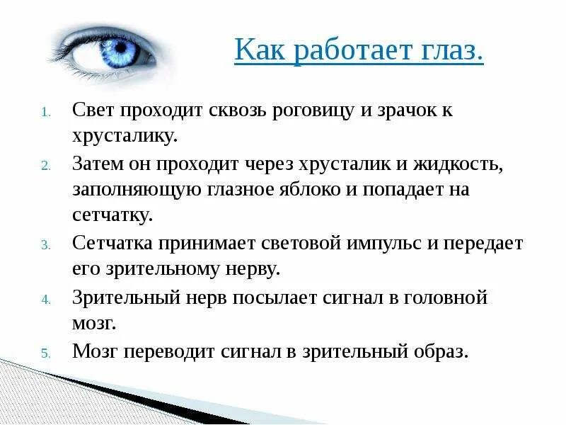 Что воспринимает световое изображение прошедшее через зрачок. Последовательность передачи светового сигнала по структурам глаза. Последовательность проникновения света в глаз. Прохождение света через глаз. Как работает глаз.