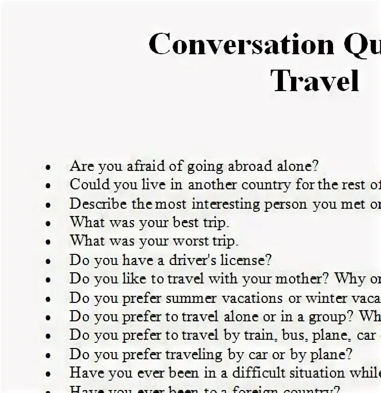 Travelling discussion. Travel speaking questions. Travel questions. Travel discussion. Questions about travelling