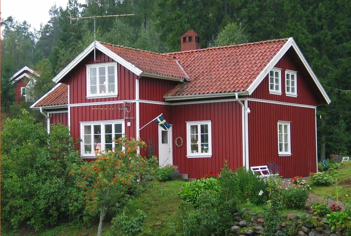 Домики красного цвета. Фалунский красный Тиккурила. Фалунская охра. Красный дом. Норвежские красные домики.