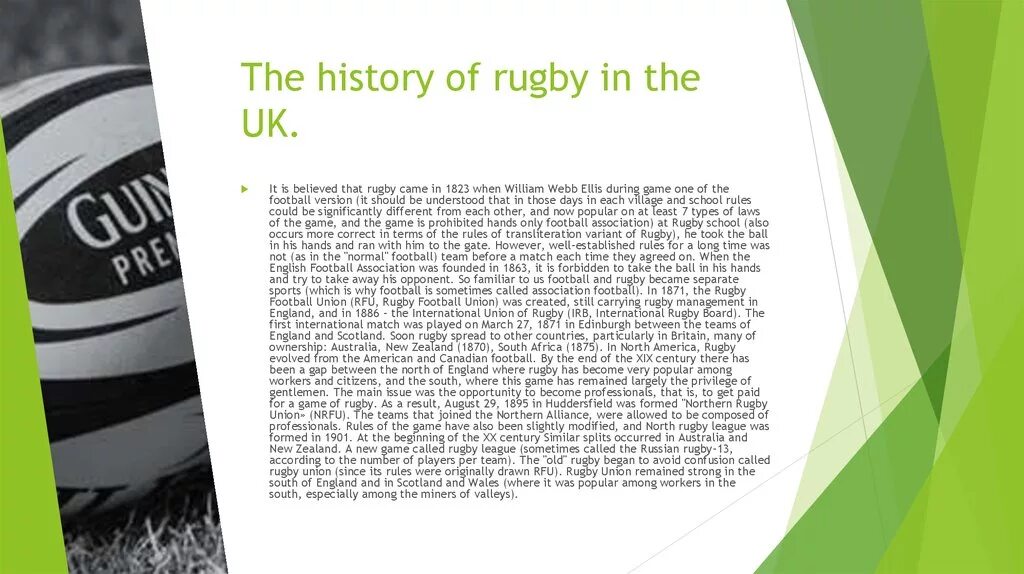 Rugby Union in England перевод. I was fond of Rugby на английском. Rugby Union and Rugby League balls. Placement in Rugby. Football is are a popular sport