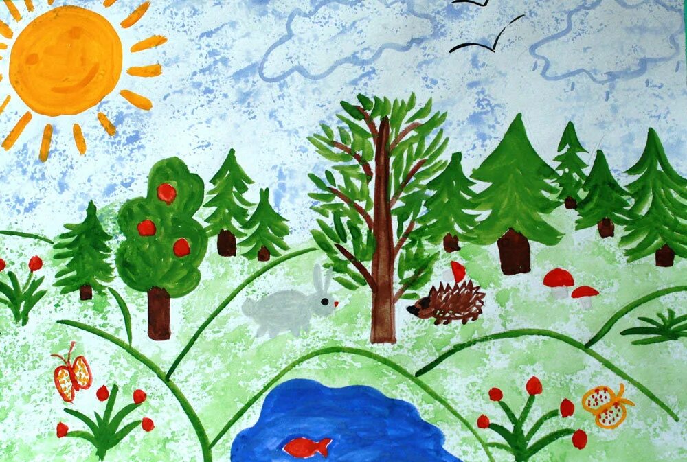 Рисунки для детей 3 класс. Природа рисунок для детей. Детские рисунки природы. Рисунки детей на тему природа. Рисование для детей лес.