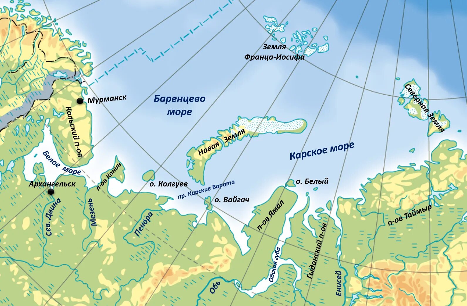 Остров россии в баренцевом море. Баренцево море на карте. Баренцево море и Карское море на карте. Баренцево море и Северный Ледовитый. Остров белый в Карском море.