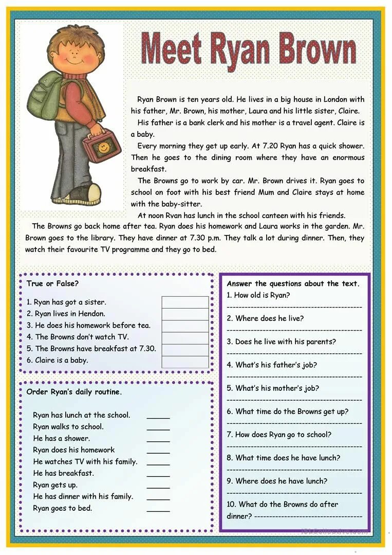 Английский язык brown. Worksheets чтение на английском. Тексты Worksheets. Английский язык Worksheets. Задания English for Elementary.