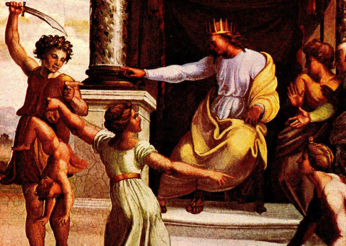 Где находится суд соломона. Суд царя Соломона картина. Суд Соломона фреска Рафаэля.