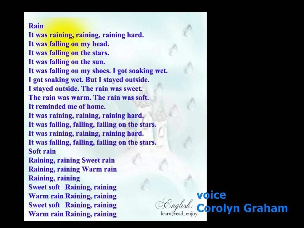 Is it raining ответ. Jazz Chants. Rain Jazz Chant Graham. Стихотворение it was raining.. Стихотворение it was raining слова.