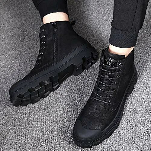Мужские берцы зимние модные Retro Punk Mens Combat Military Rock Motorcycle Ankle Boots Lace Up Oxford Shoes