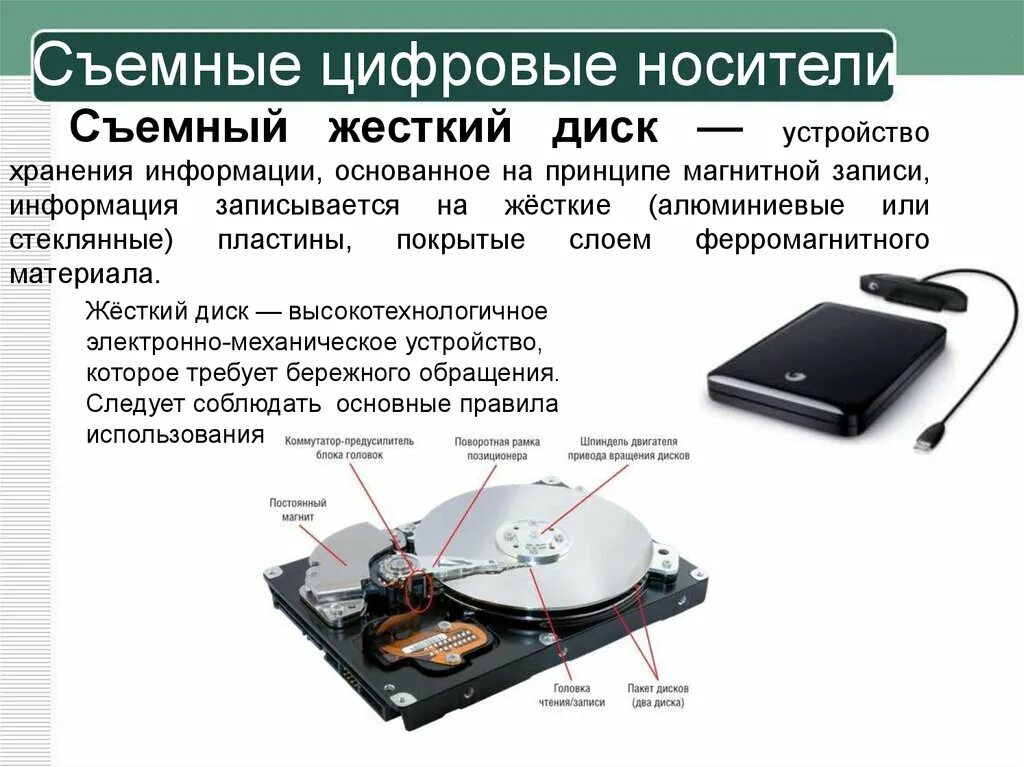 8 запись информации это. Съемный жесткий магнитный диск. Магнитные устройства для записи и хранения информации. Жесткий диск и съемные носители информации. Съемные цифровые носители.