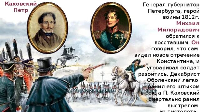 Милорадович Каховский восстание. Милорадович восстание Декабристов. Кто был царем при декабристах