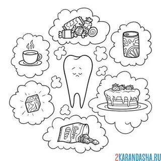 Раскраска вредная для зубов еда распечатать