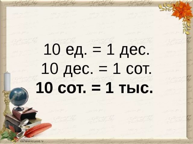 Чему равны 10 сотен. 10 Дес ед. 10 Ед это. 1 Тыс 10 сот. 1 Сот = 10 дес и 1 дес 10 ед.