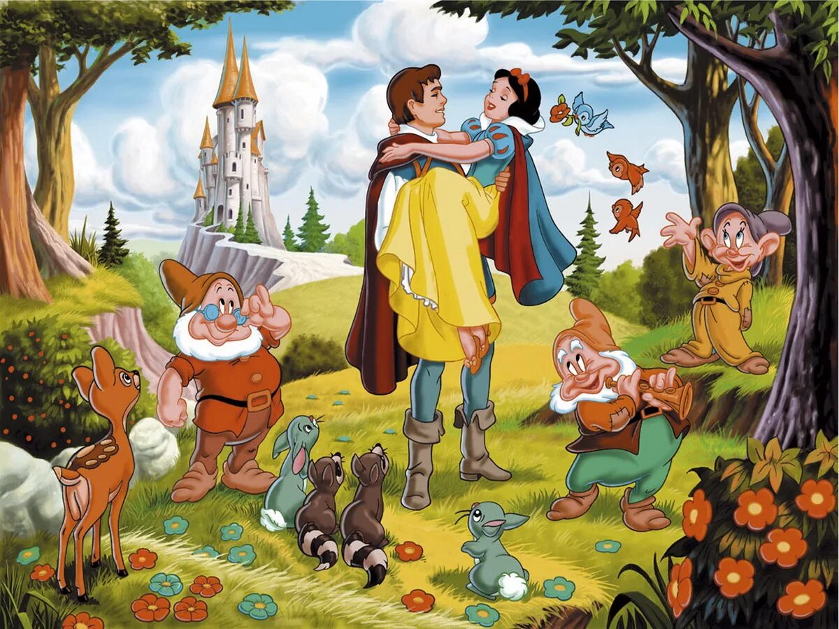 Сказка 6 месяцев. Snow White & the Seven Dwarfs. Сказочные герои вместе. Сказочный лес Дисней. Картинки из сказок для детей.