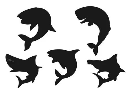 Whale, shark and orca animal black silhouettes 