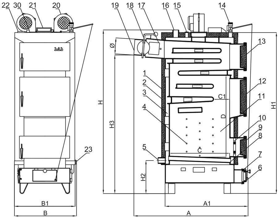 Чертеж котла длительного горения