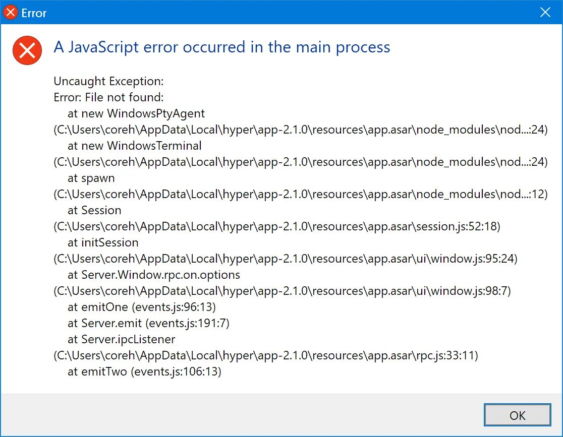 Error process not found. Ошибка JAVASCRIPT Error occurred in the main process. Ошибка в js коде. A JAVASCRIPT Error occurred in the main process как исправить. JAVASCRIPT Error in the main process.