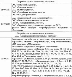 График включения отопления по адресу