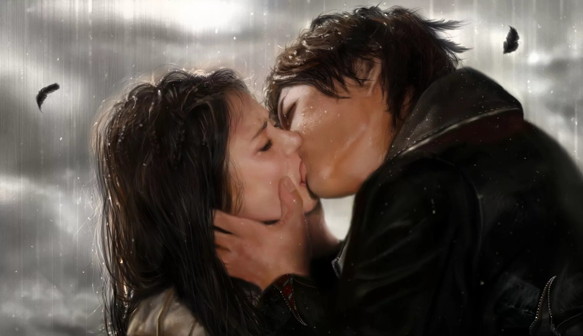 Поцелую между мужчинами. Damon Elena Rain Kiss.