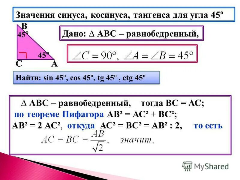 Тангенс 1 45. Как вычислить синус 45 градусов. Как найти синус угла. Теорема синусов косинусов тангенсов котангенсов. Формула синуса 45 градусов.