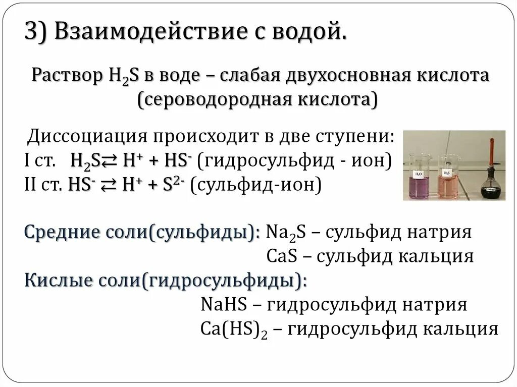 Взаимодействие сульфида с водой