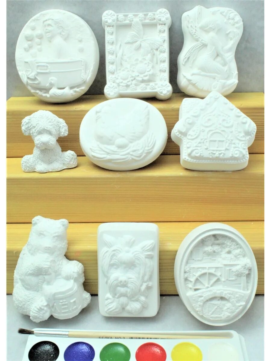 гипсовые фигурки для раскрашивания. набор для гипсовых фигурок. магнитики из гипса. упаковка для гипсовых фигурок. набор фигурка из гипса.