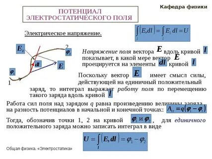 Работа электрического поля потенциал электрическое напряжение