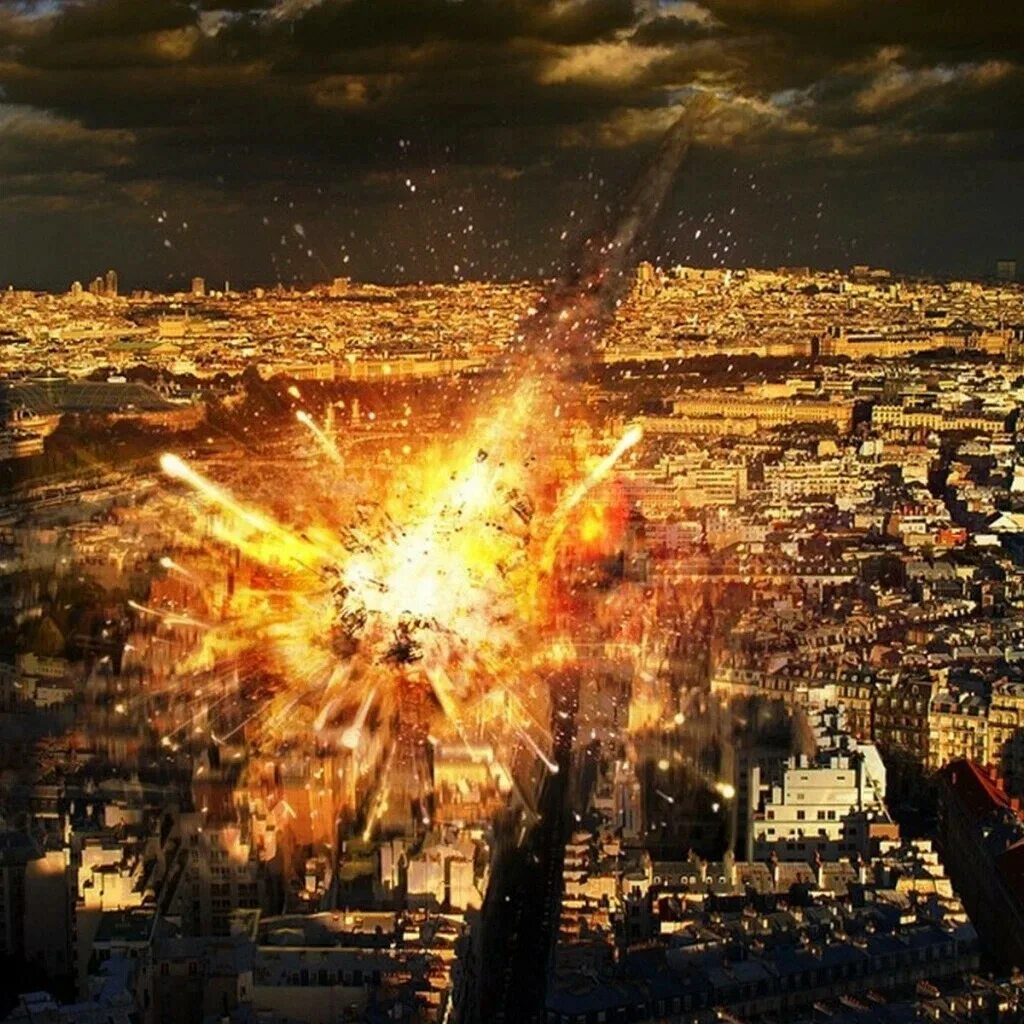 Крушение города. Метеорит падает на город. Конец света. Падение метеорита на город. Огненный апокалипсис.