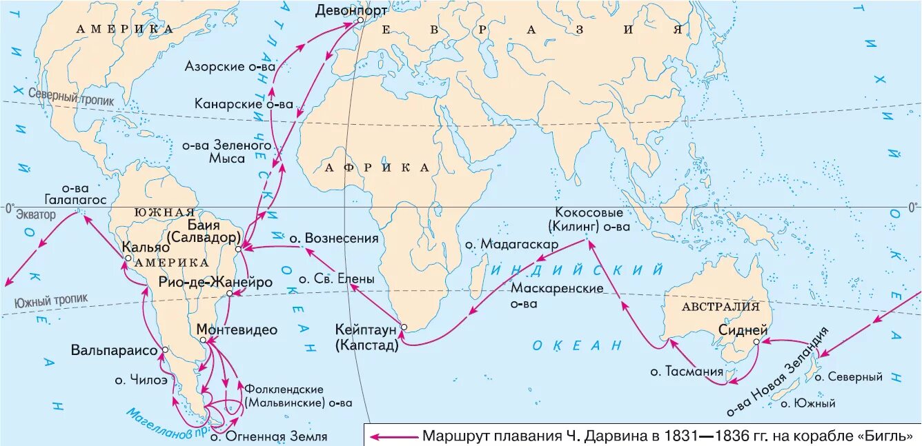 Карта путешествия Чарльза Дарвина на корабле Бигль. Маршрут кругосветного путешествия Чарльза Дарвина. Маршрут экспедиции Чарльза Дарвина. Ч дарвин кругосветное путешествие