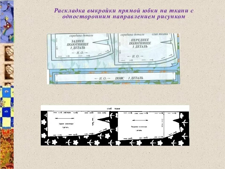 Направление рисунка. Раскладка выкройки на ткани прямой юбки. Раскрой ткани рисунок. Раскладка лекал на ткани с рисунком. Раскладка лекал юбки.