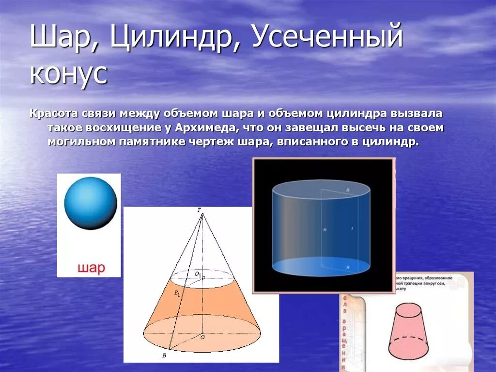 Усеченный конус в шаре. Цилиндр конус усеченный конус. Цилиндр конус шар. Цилиндр. Конус. Усечённый конус.. Цилиндра, конуса и усеченного конуса.