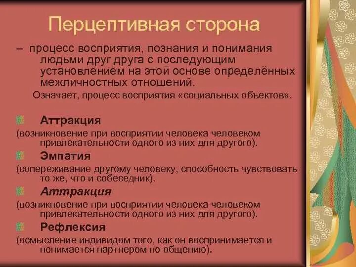 Процесс восприятия друг друга и установление взаимопонимания