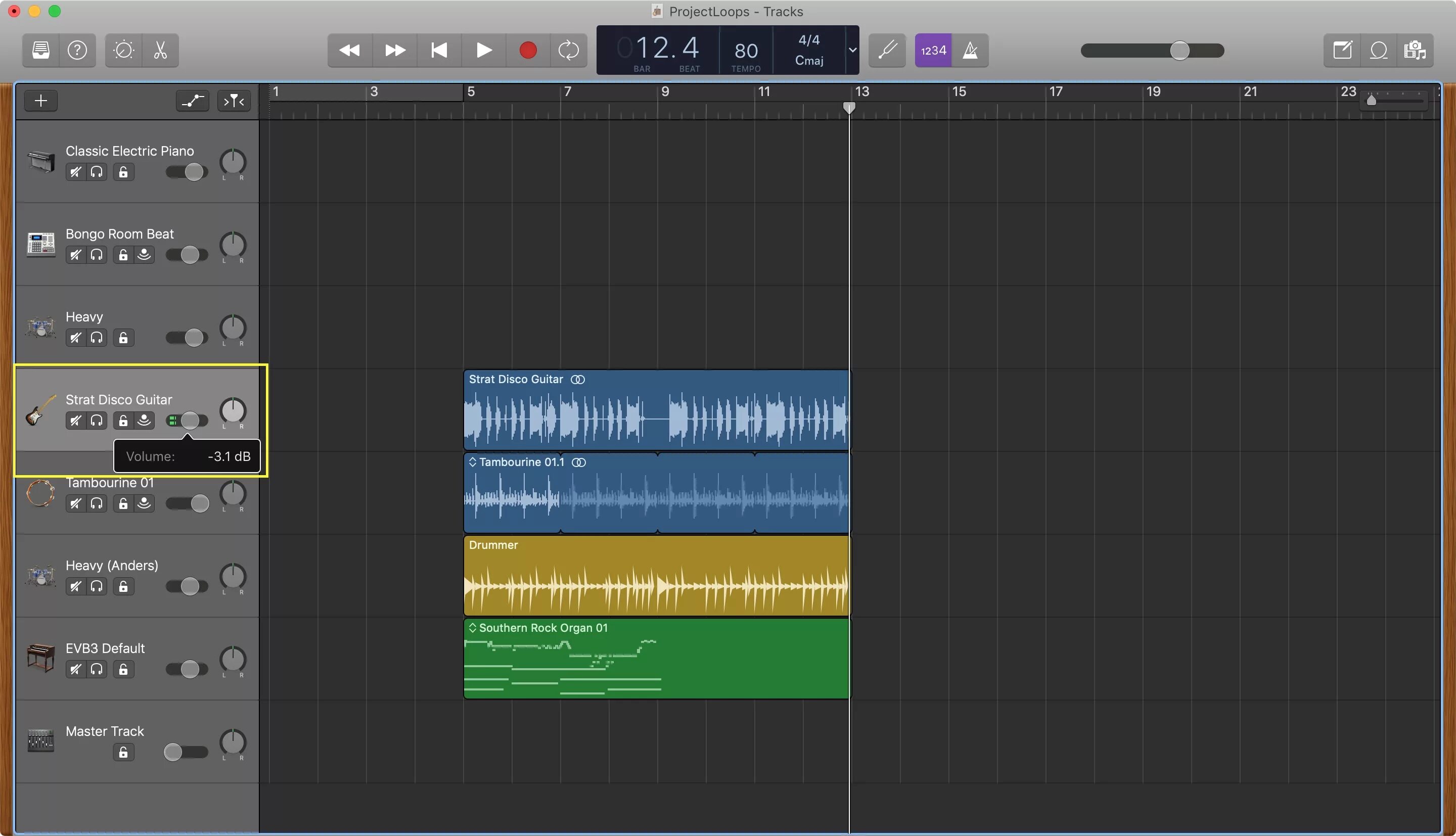 Увеличить громкость трека. GARAGEBAND Мак. Как записать трек. Затухание дорожки в GARAGEBAND. Audio adjust.