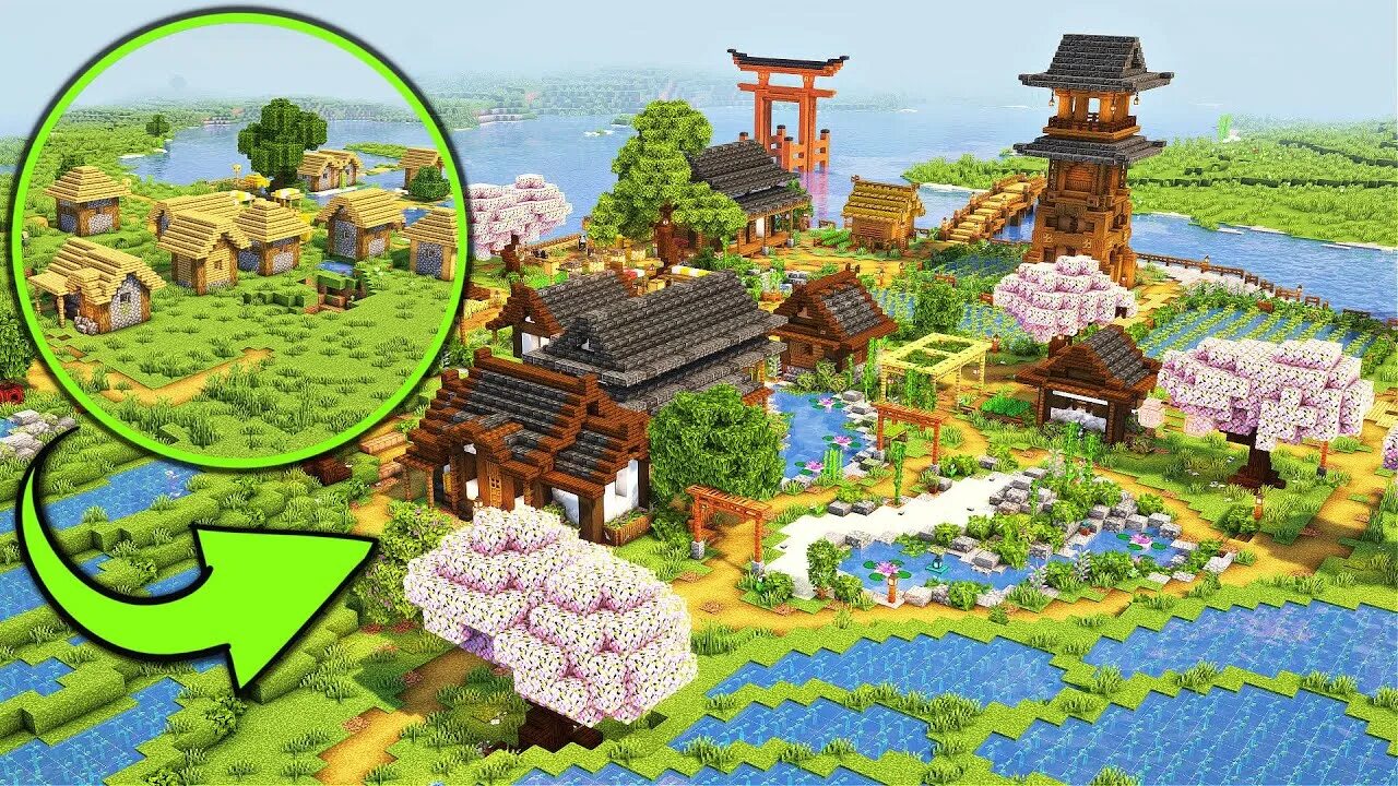 Village transformation. Minecraft Village Transformation. Transformation Village in Minecraft. Озеро и деревня блоссом-Вэлли. Minecraft Village Creative graphic.