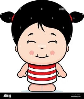 A happy cartoon girl standing and smiling. 