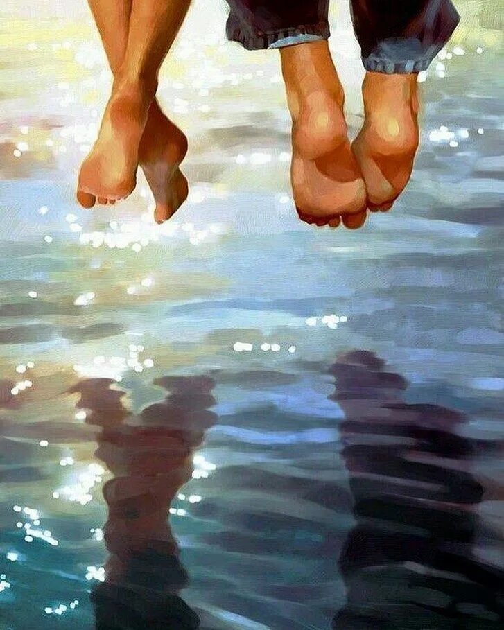 Веский повод думать что счастье. Tom Sierak картины. Босые ноги в воде. Иллюстрации счастье. Картина ноги.