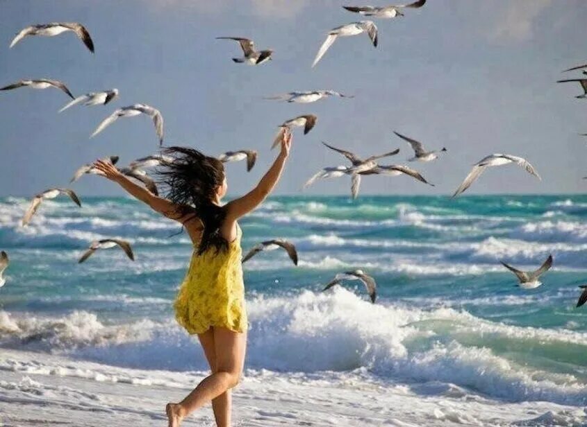 Счастье у моря. Девушка море Чайки. Море солнце счастье. Девочка на море с чайками. Море везде одинаковое