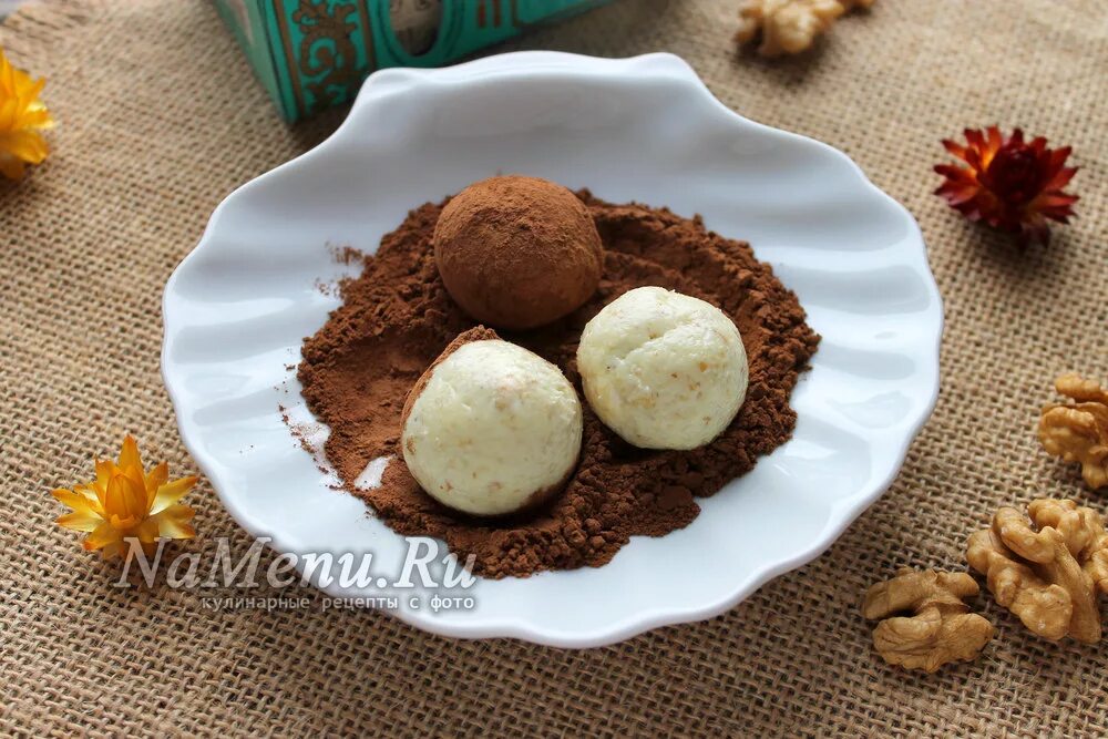 трюфели из малютки. шоколадные трюфели. конфеты из смеси. трюфели из малютки. шарики из смеси малютка.