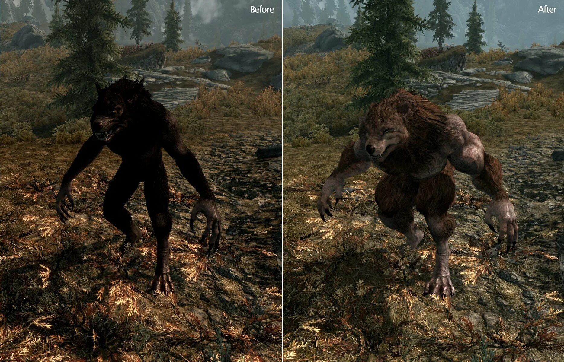 Мод чтобы превращаться в животных. Реплейсер Вервольфа скайрим. Skyrim Werewolf Transformation. Медведь оборотень скайрим моды. Скайрим мод большой оборотень.