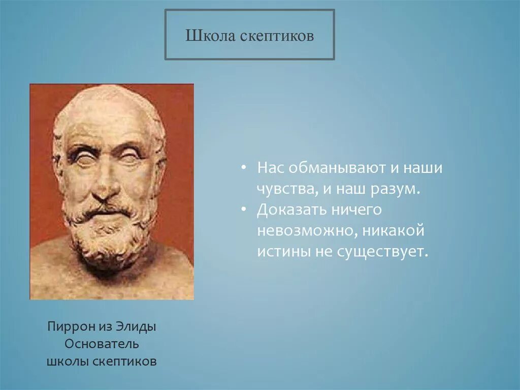 Школа скептиков представители. Античный философ Пиррон. Пиррон из Элиды скептицизм. Пиррон философская школа.